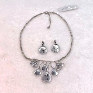 Liz Claiborne Silver Tone Floral Tiered Charm Necklace & Earring Set